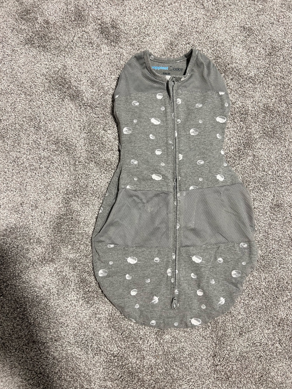 Sleepytime Gray Baby Zip Swaddle Sack with Planet Print